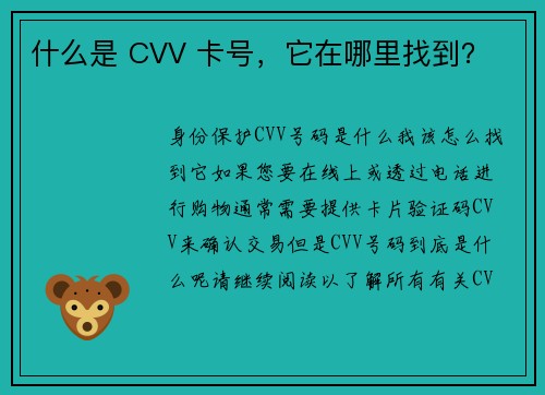 什么是 CVV 卡号，它在哪里找到？